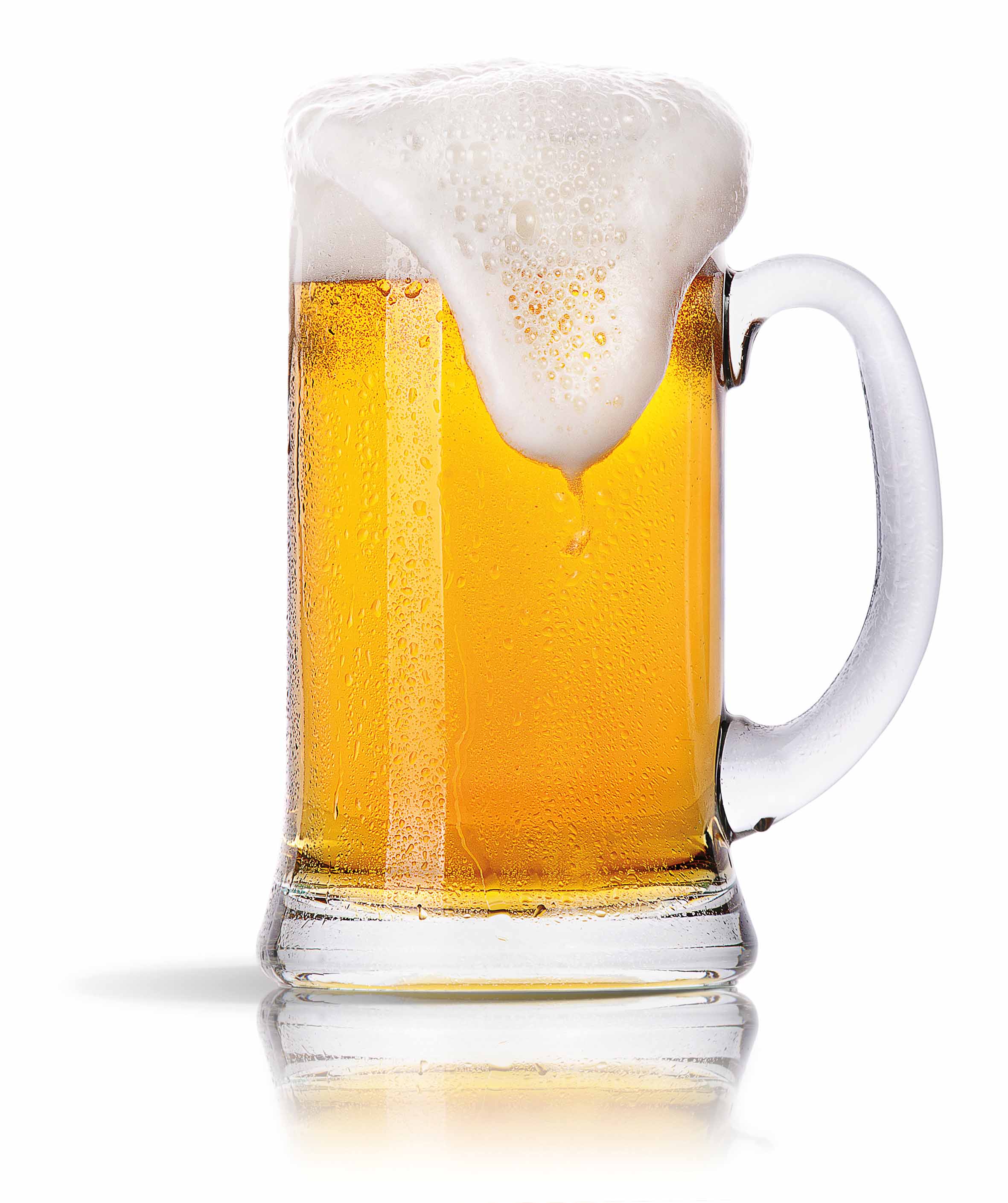 Frosty glass of light beer set isolated on a white background